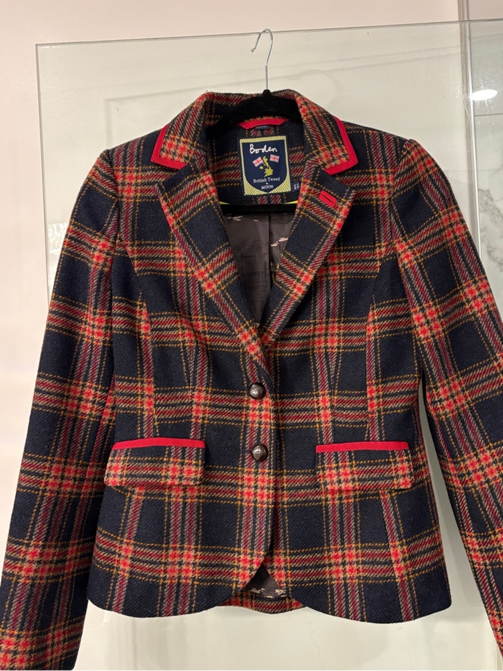 Boden Navy and Red Plaid Tailored Blazer
